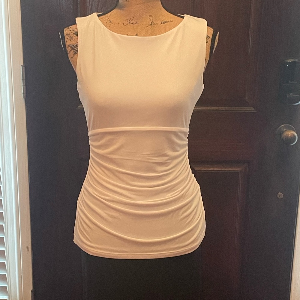 Calvin Klein White Ruched Sleeveless Blouse